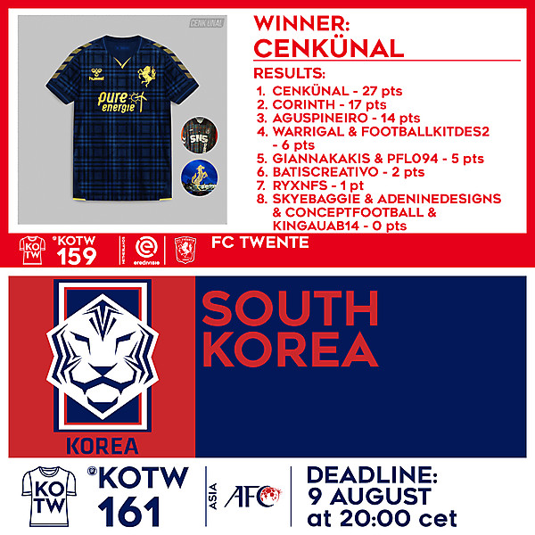KOTW 159 RESULTS - FC TWENTE  |  KOTW 161 - SOUTH KOREA
