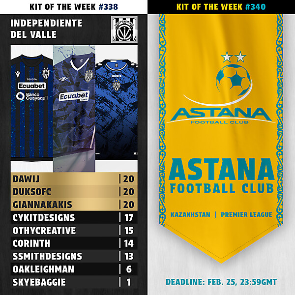 KOTW338 - RESULTS - INDEPENDIENTE DEL VALLE | KOTW340 - ENTRY - ASTANA FC