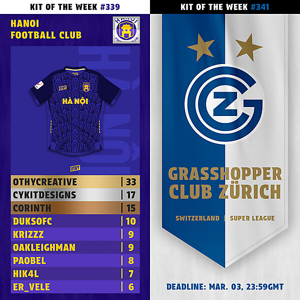 KOTW339 - RESULTS - HANOI FC | KOTW341 - ENTRY - GRASSHOPPER ZÜRICH