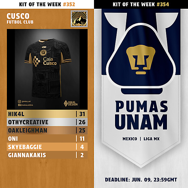 KOTW352 - RESULTS - CUSCO FC | KOTW354 - ENTRY - PUMAS UNAM