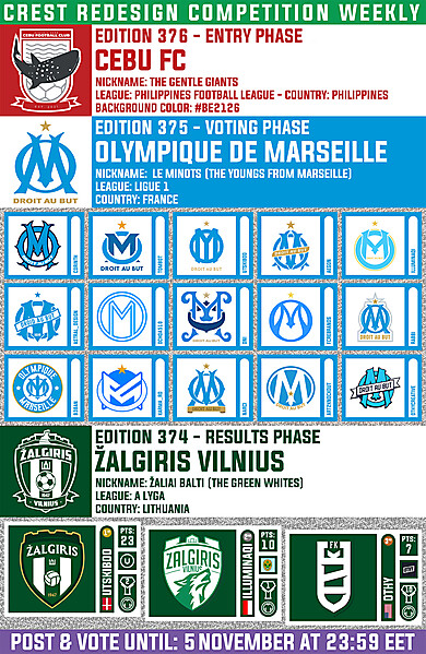 CRCW 376 - ENTRY PHASE - CEBU FC  / CRCW 375 - VOTING PHASE - OLYMPIQUE DE MARSEILLE  /  CRCW 374 - RESULTS PHASE - ŽALGIRIS VILNIUS