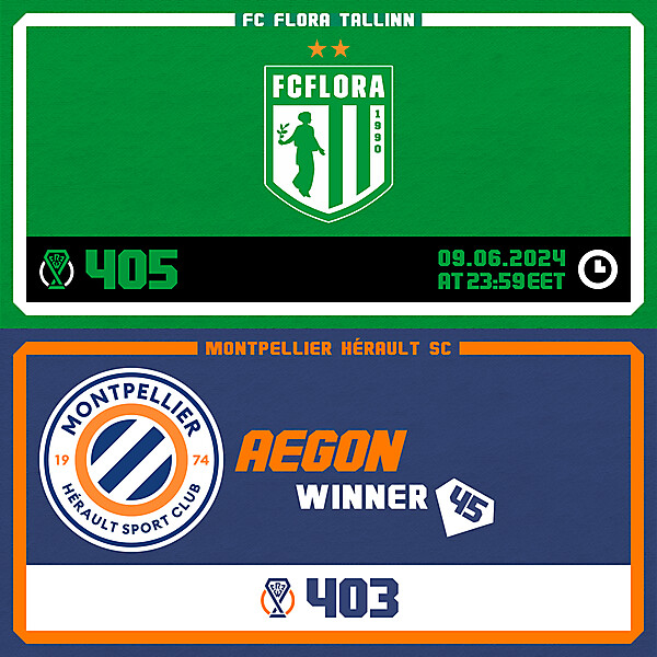 CRCW 405 - ENTRY PHASE - FC FLORA TALLINN / CRCW 403 - RESULTS PHASE - MONTPELLIER HSC