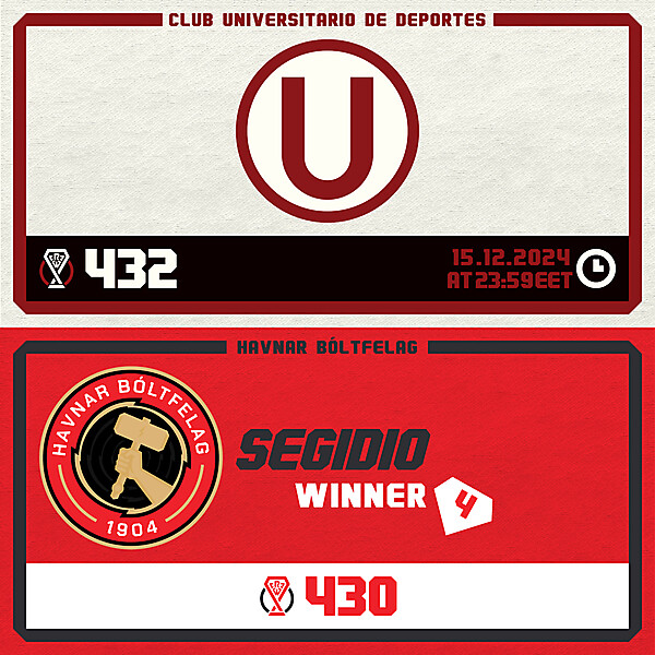 CRCW 432 - ENTRY PHASE - CLUB UNIVERSITARIO DE DEPORTES / CRCW 430 - RESULTS PHASE - HAVNAR BÓLTFELAG