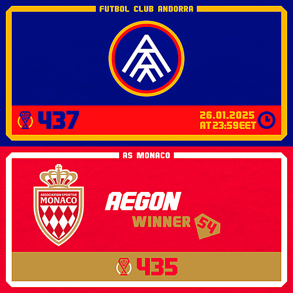CRCW 437 - ENTRY PHASE - FC ANDORRA / CRCW 435 - RESULTS PHASE - AS MONACO