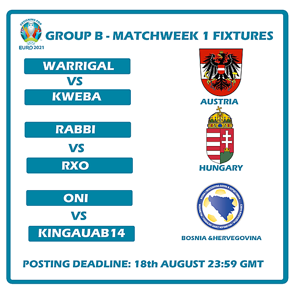 Group B Matchweek 1 Fixtures