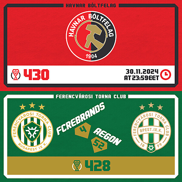 CRCW 430 - ENTRY PHASE - HAVNAR BÓLTFELAG / CRCW 428 - RESULTS PHASE - FERENCVÁROSI TC