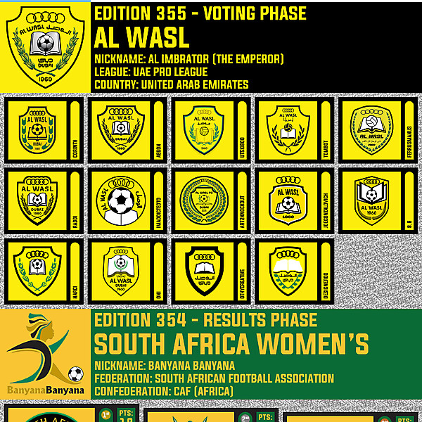 CRCW 356 - ENTRY PHASE - MANCHESTER CITY  /  CRCW 355 - VOTING PHASE - AL WASL  /  CRCW 354 - RESULTS PHASE - SOUTH AFRICA WOMEN'S
