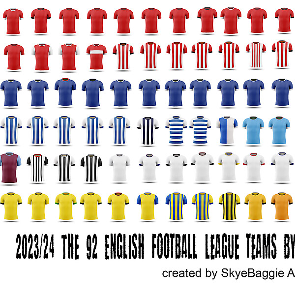 92 EFL teams by colour