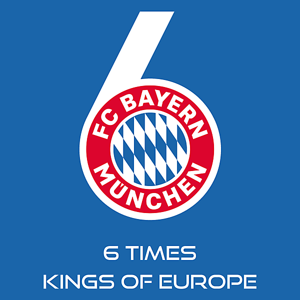 FC Bayern Munich 6 times kings of Europe celebration logo.